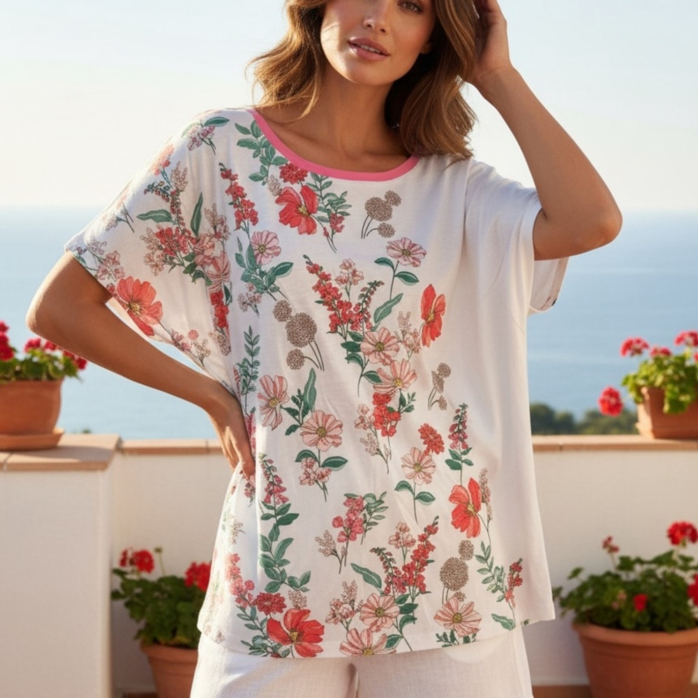 Women's Tommy Hilfiger 2X White Floral Short Sleeve Tee